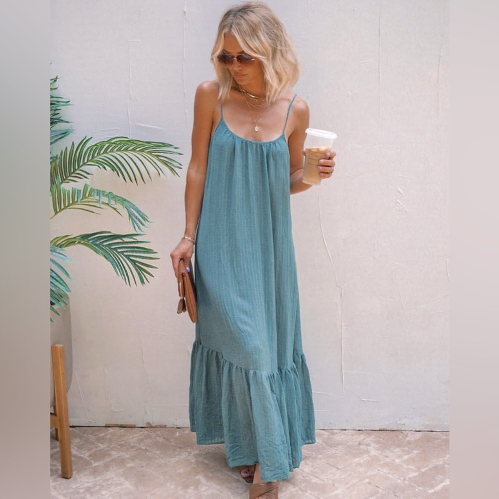 FARINA TEXTURED POCKETED MIDI DRESS - AQUA GREEN - LAST CHANCE VICI SZ L NEW NWT